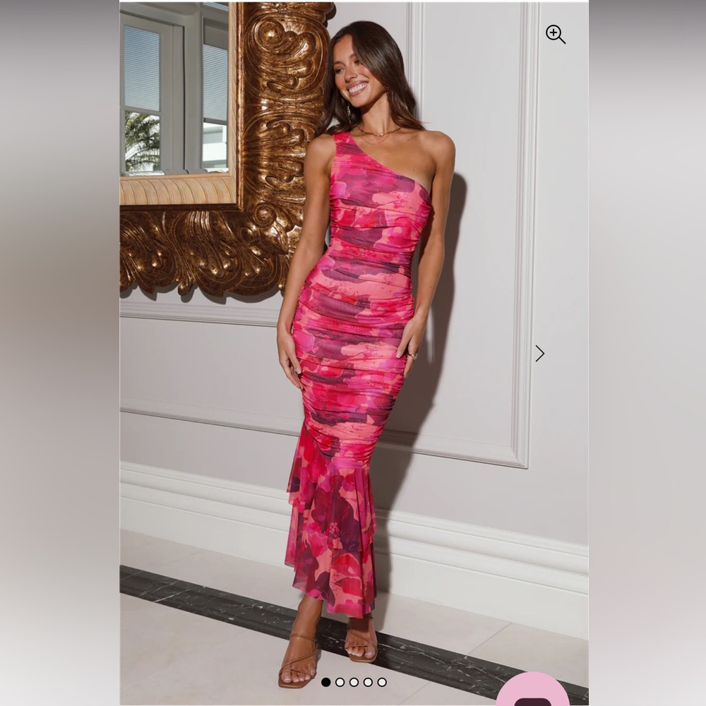 Hello Molly One-Shoulder Pink & Fuchsia Ruched Mermaid Dress